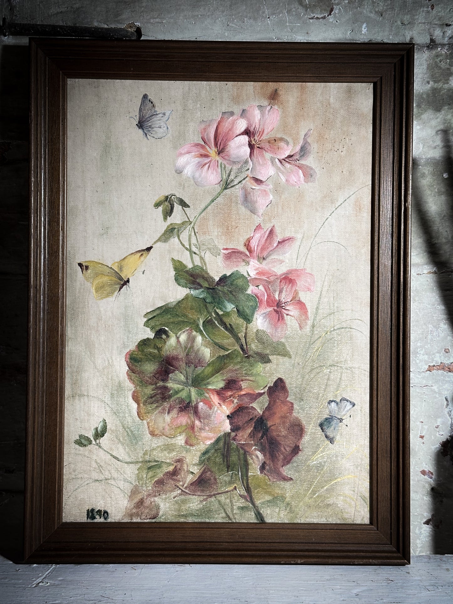 Antique Oil on Board Flower Painting 1890