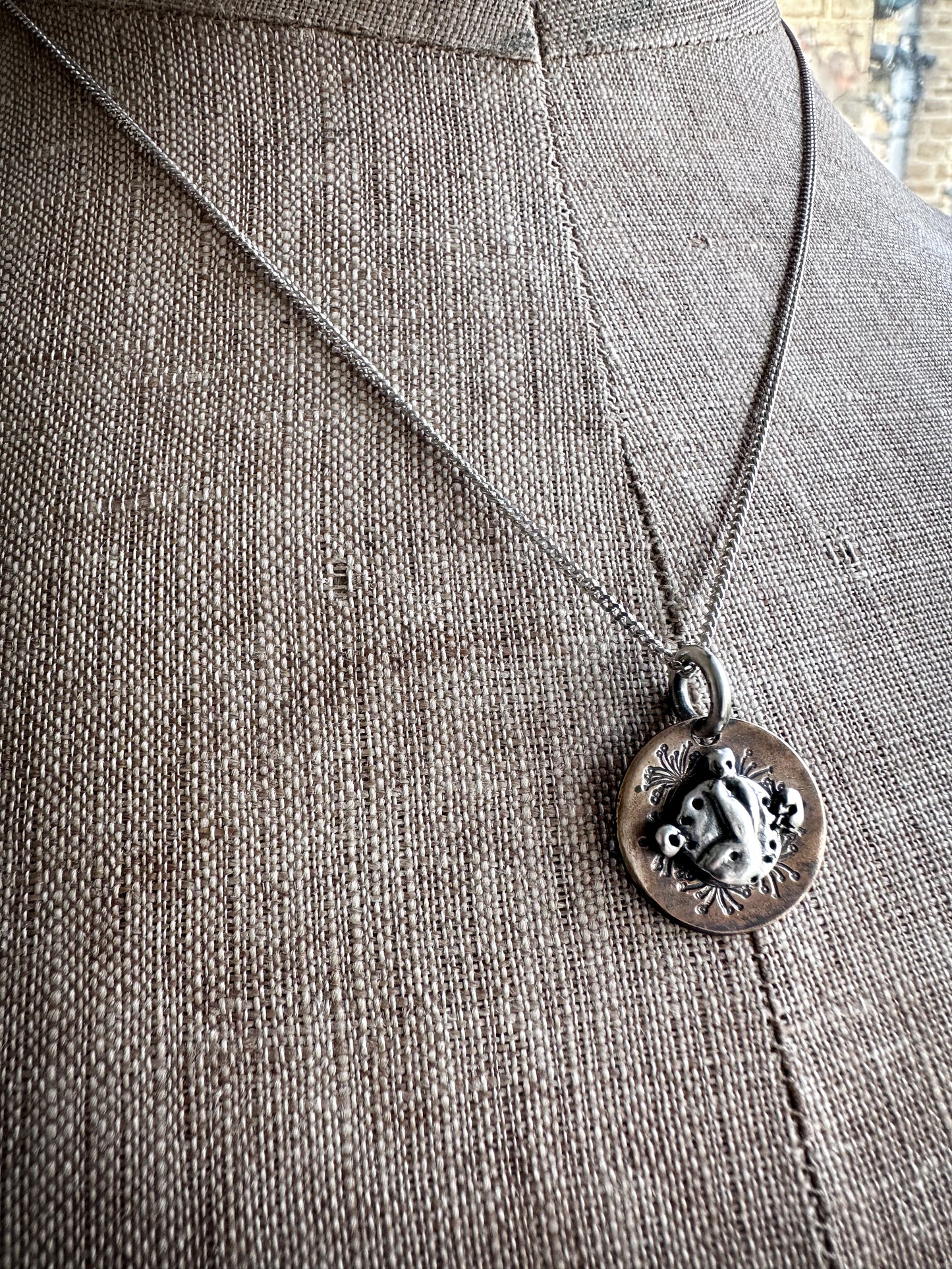 Moon Garden Rabbit Necklace – Fine Silver on Hand-Stamped Copper