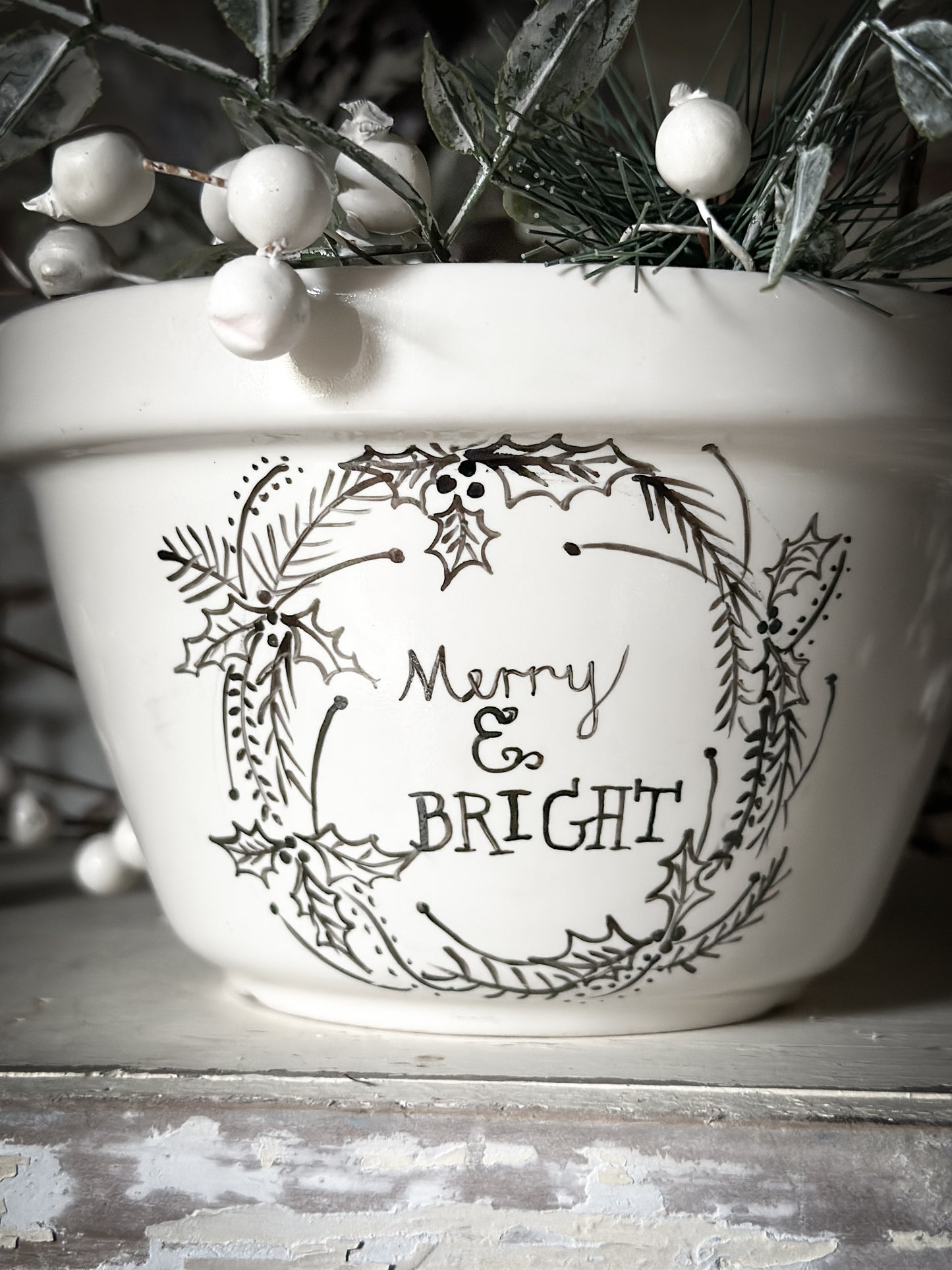 A beautiful vintage Illustrated Ironstone pudding bowl with a hand painted quote