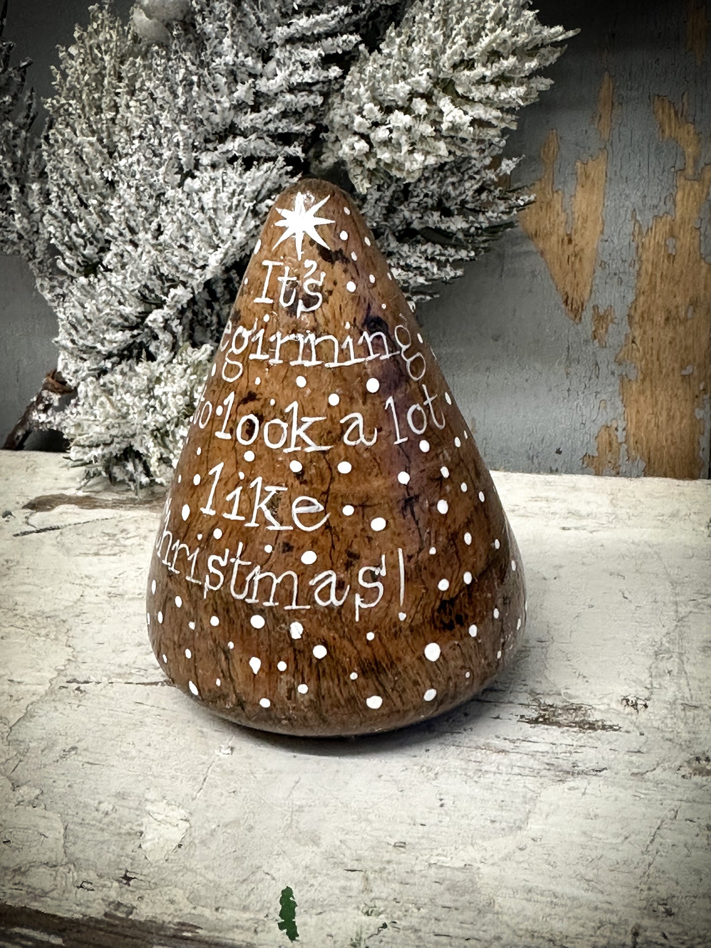 A Large Hand Painted Antique Plumber’s Turnpin “It’s Beginning To Look A Lot Like Christmas”