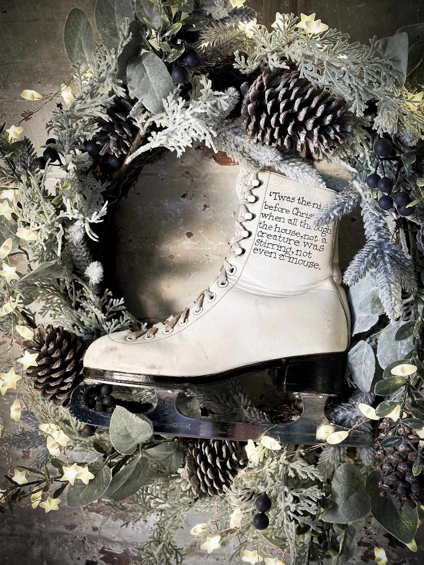 A beautiful vintage Christmas ice skate hand painted using traditional sign writer’s techniques and materials