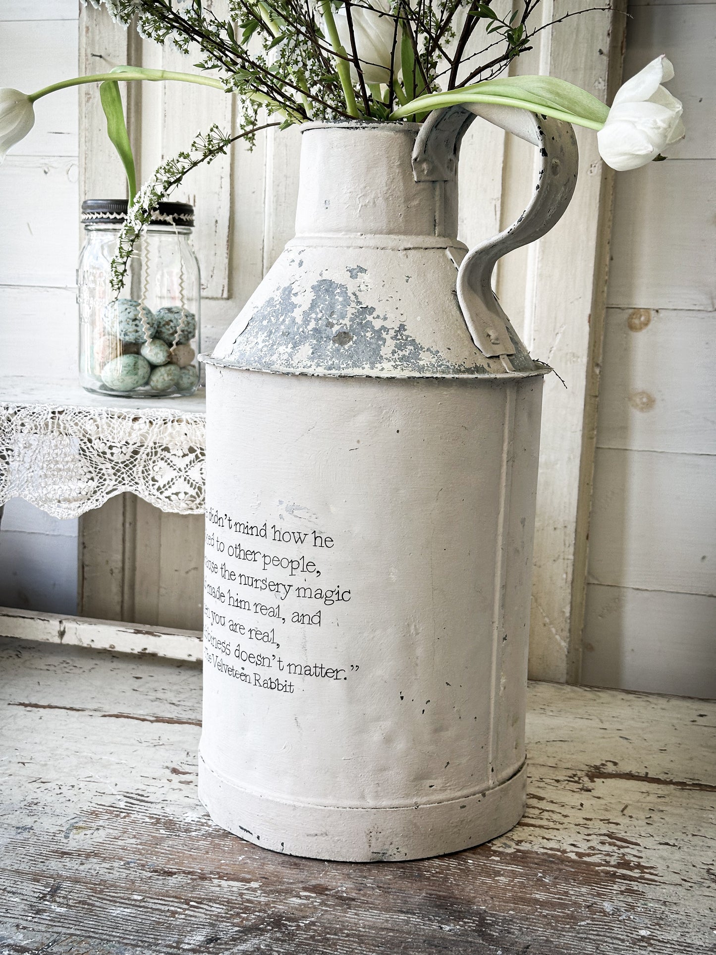 A lovely antique French tin milk churn