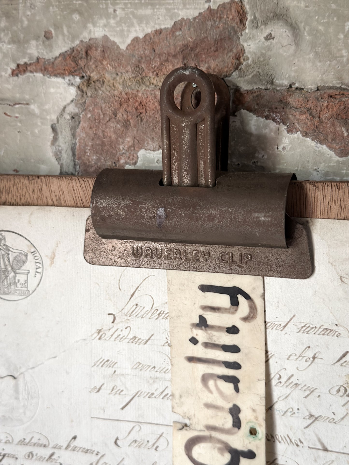 Antique Industrial Cast Iron 10 Inch Paper Clip Board | Early 20th Century Office Memorandum Holder