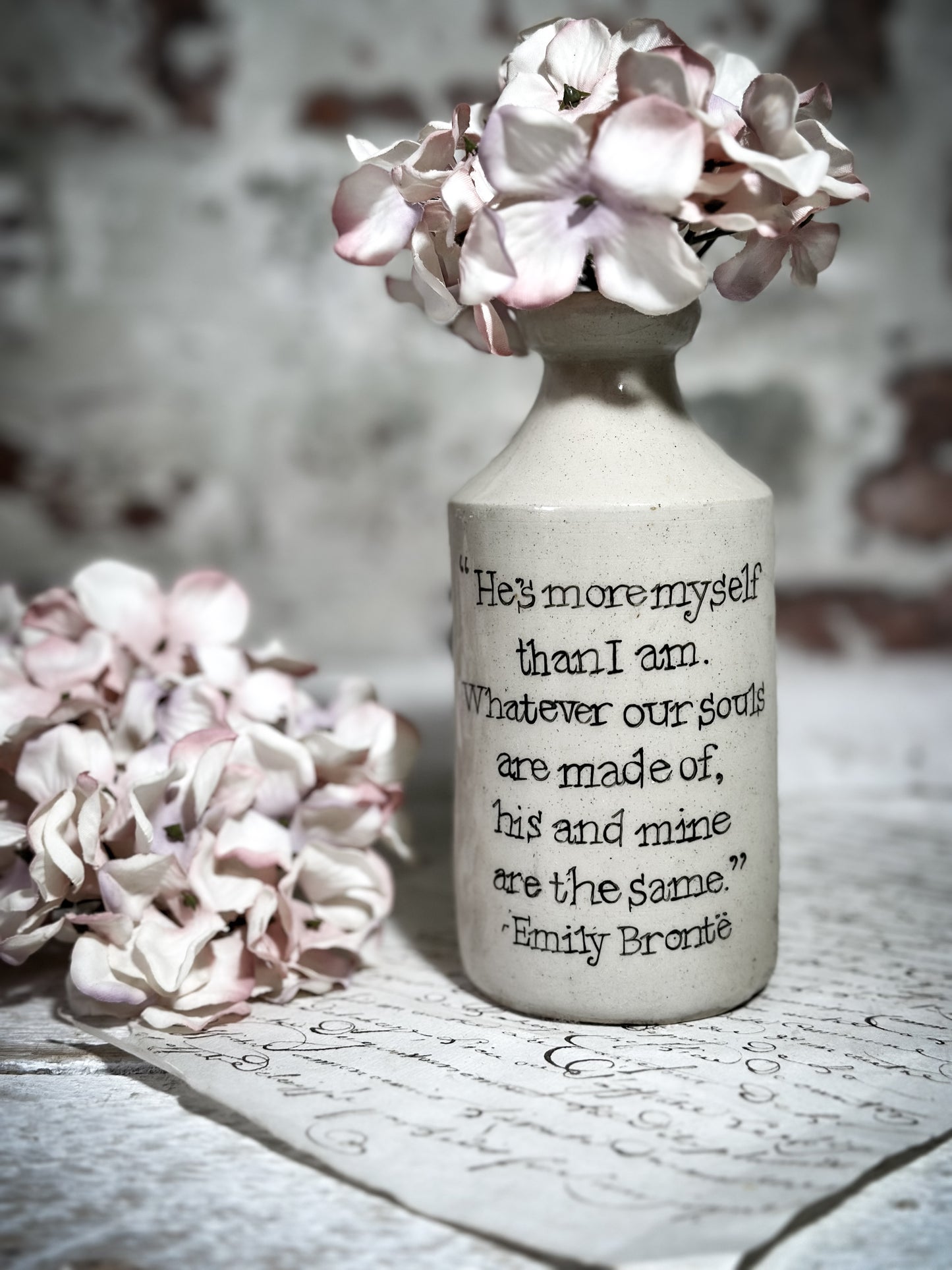 An Antique Pottery Bottle with a Hand Painted Valentine’s Day Quote