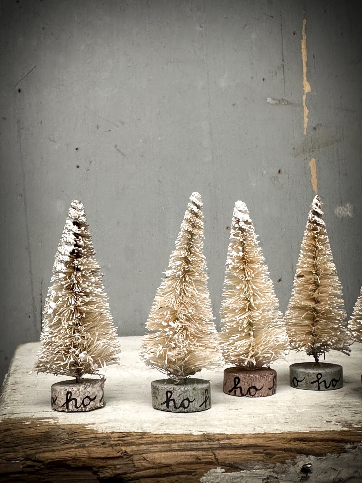 A Small Painted Bottle Brush Tree “Ho Ho Ho”