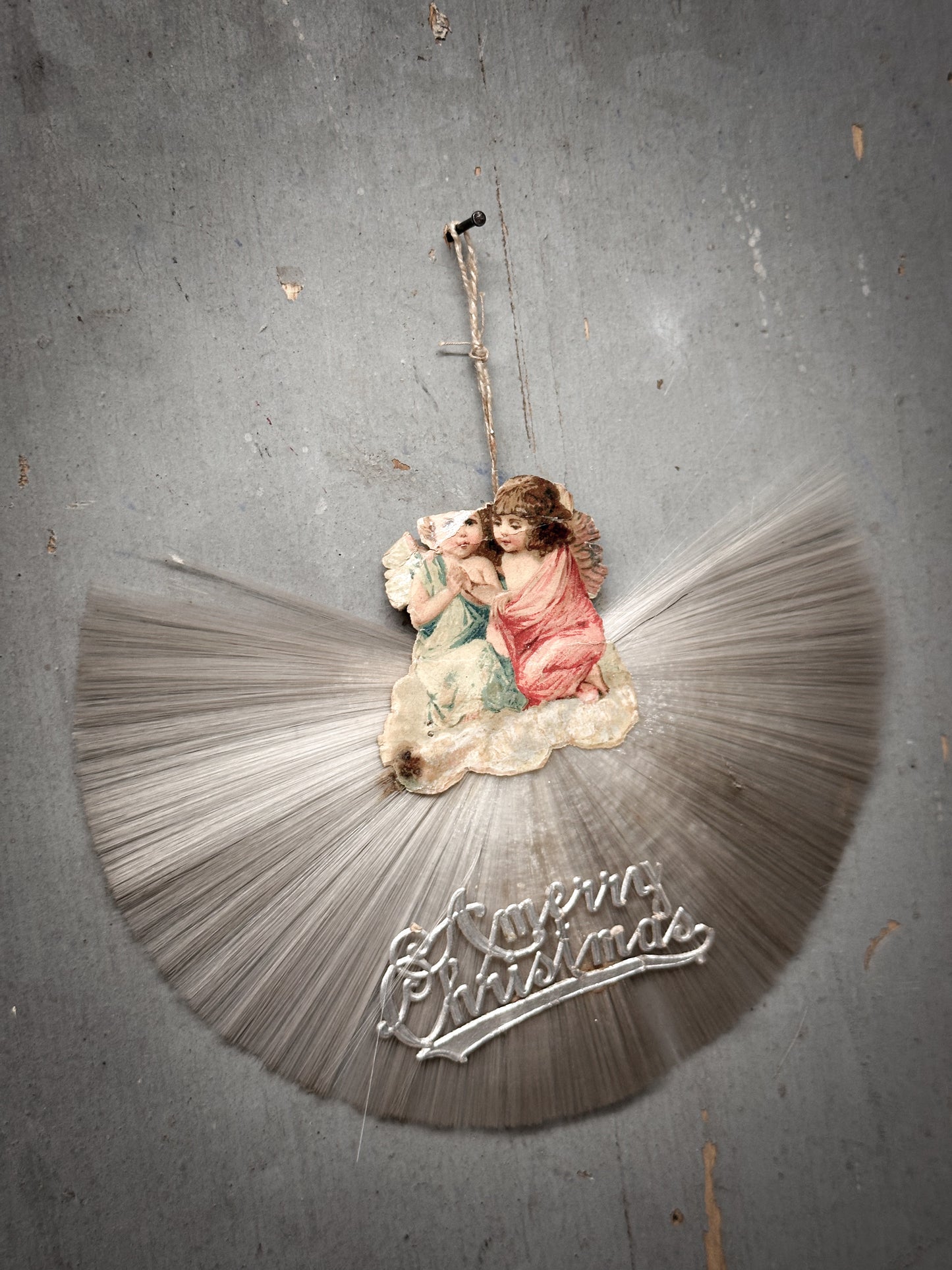 Antique German Spun-Glass Fan Ornament with Victorian Angels (c. 1890–1910)