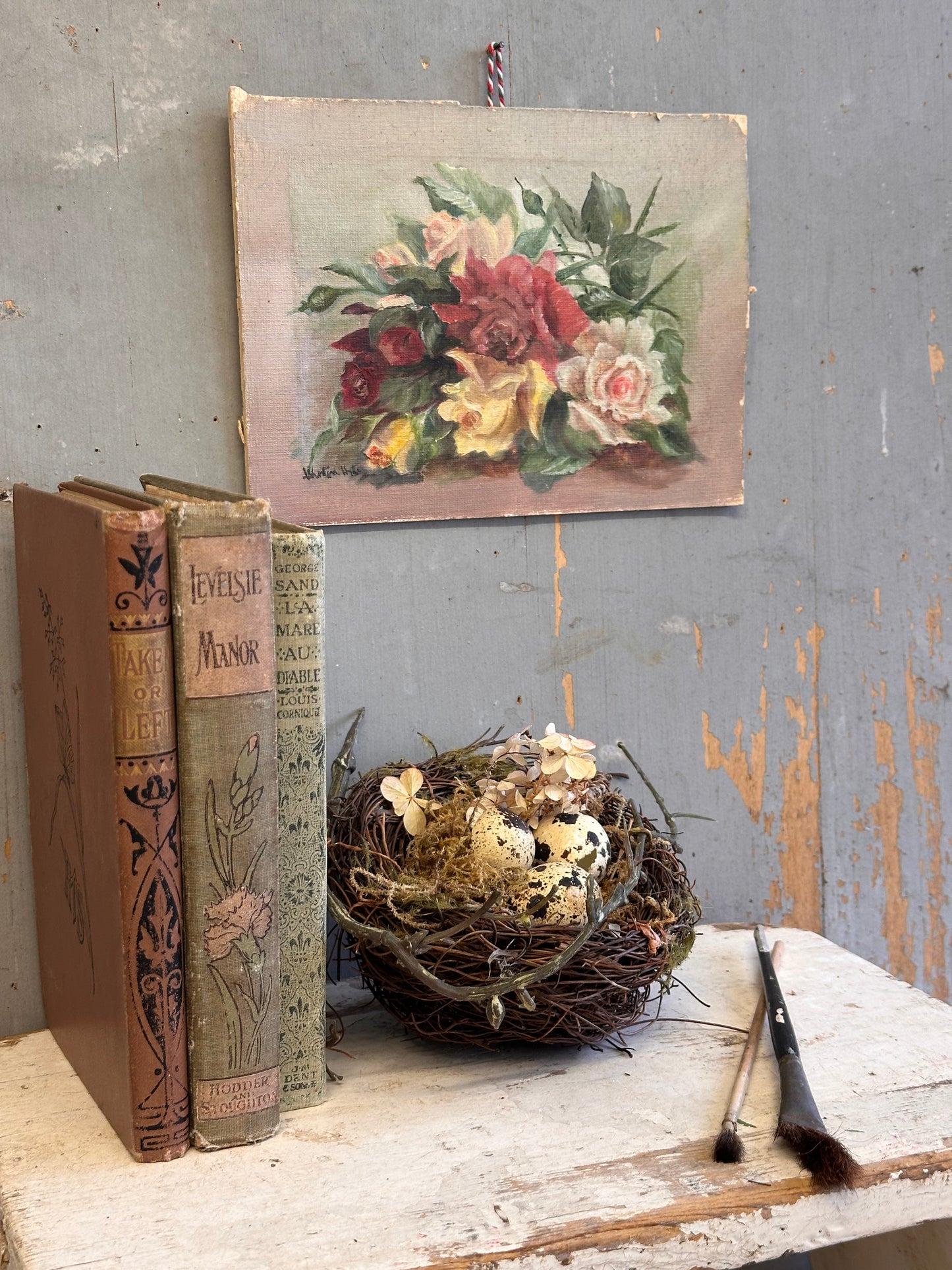 Antique Floral Oil Painting – Roses