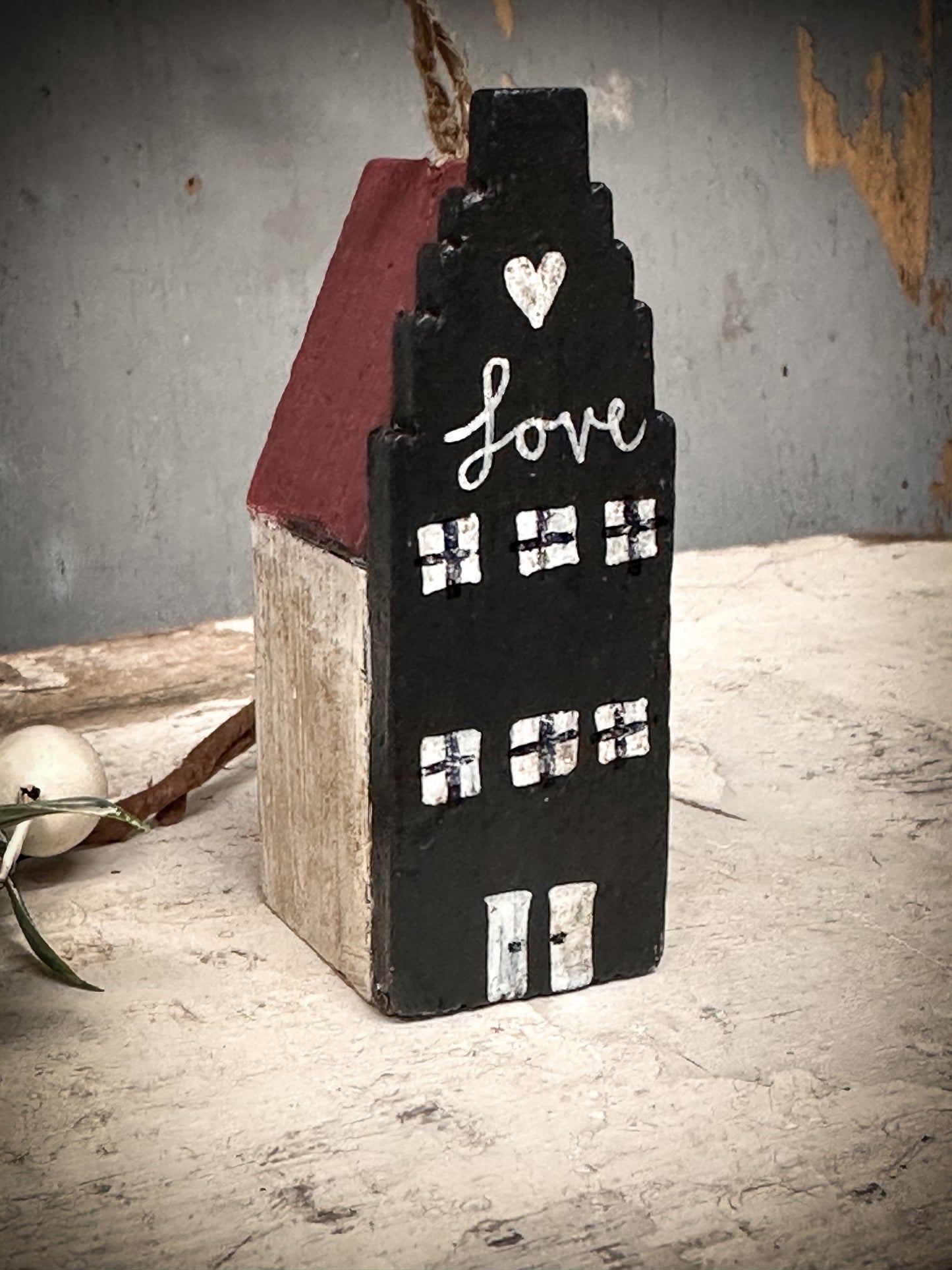 A Hanging Vintage German Erzgebirge Putz Wooden Village House