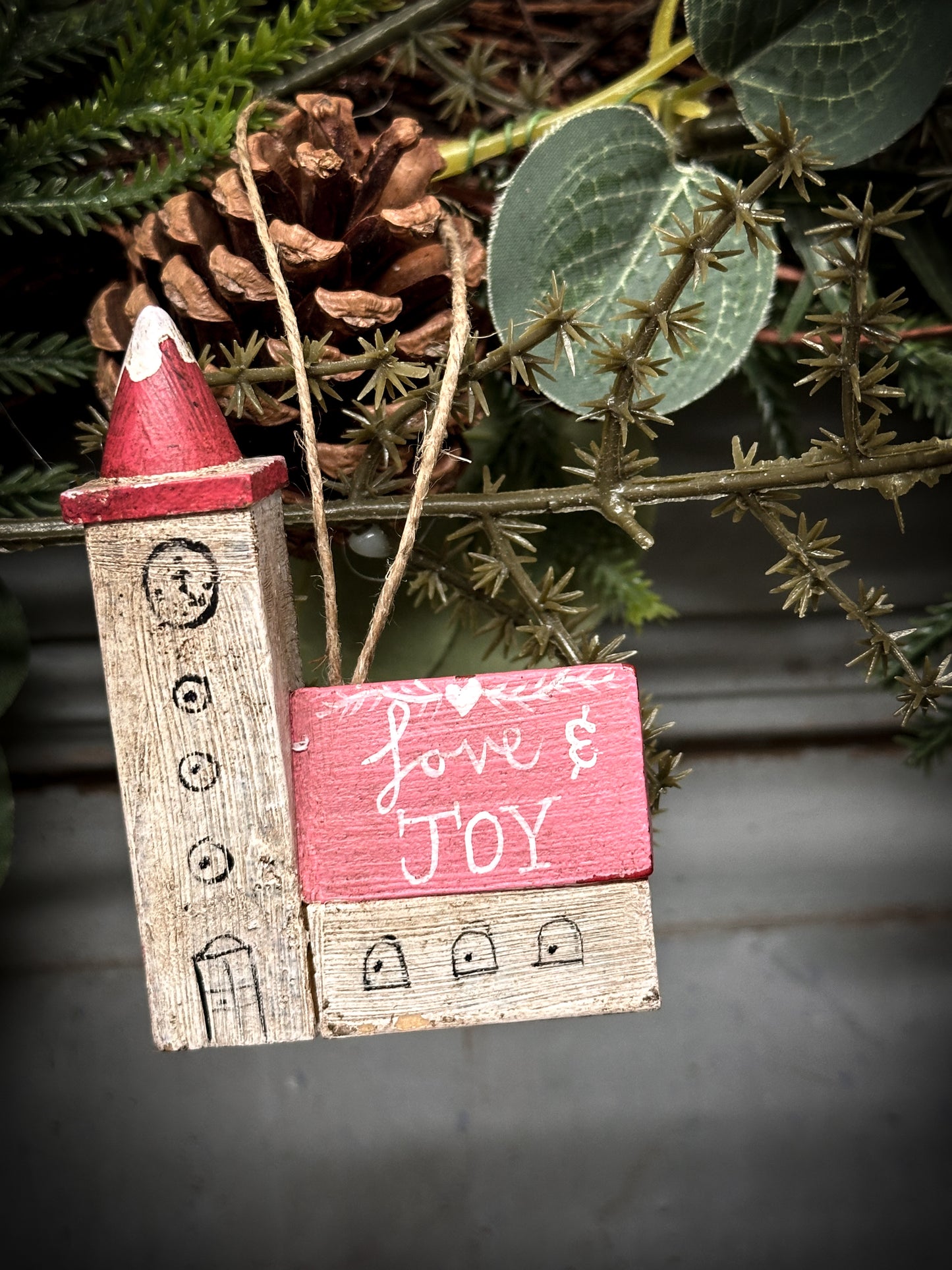 A Hanging Vintage German Erzgebirge Putz Wooden Village House