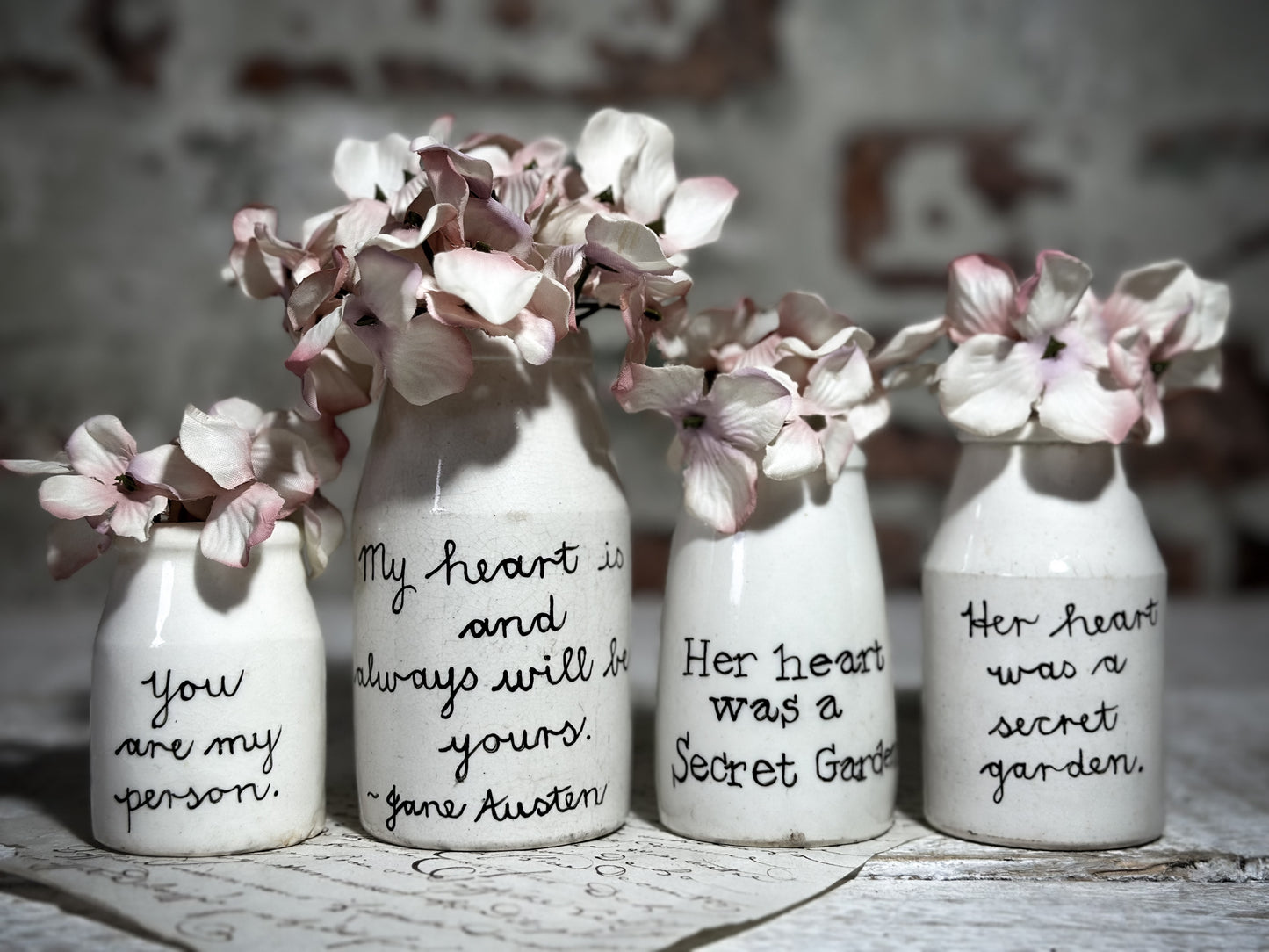 An Antique Creamery Vase Bottle with a Hand Painted Inspirational Quote