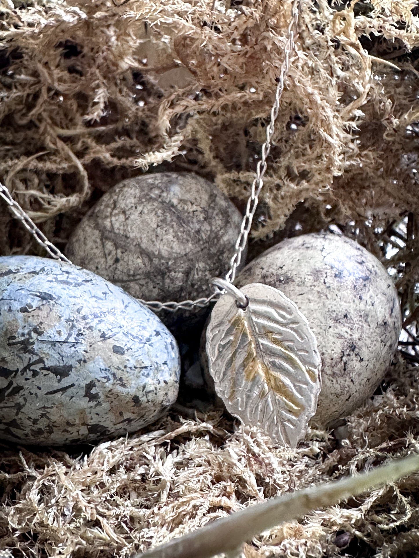 Sunlit Leaf Necklace – Fine Silver Leaf with Keum Boo Gold Detail
