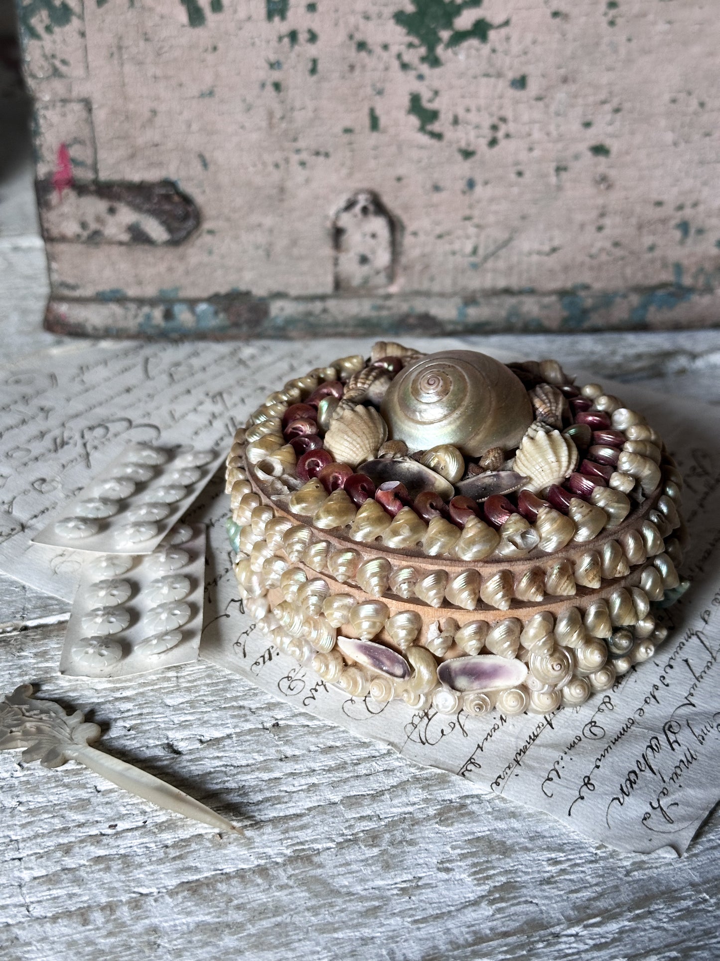 Antique Shell Art Jewellery Box – Decorative Coastal Trinket Box