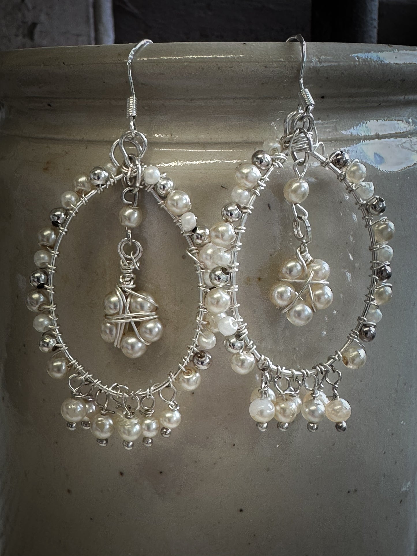 Vintage Pearl beaded Chandelier Daisy Earrings by Jealous Moon Jewellery