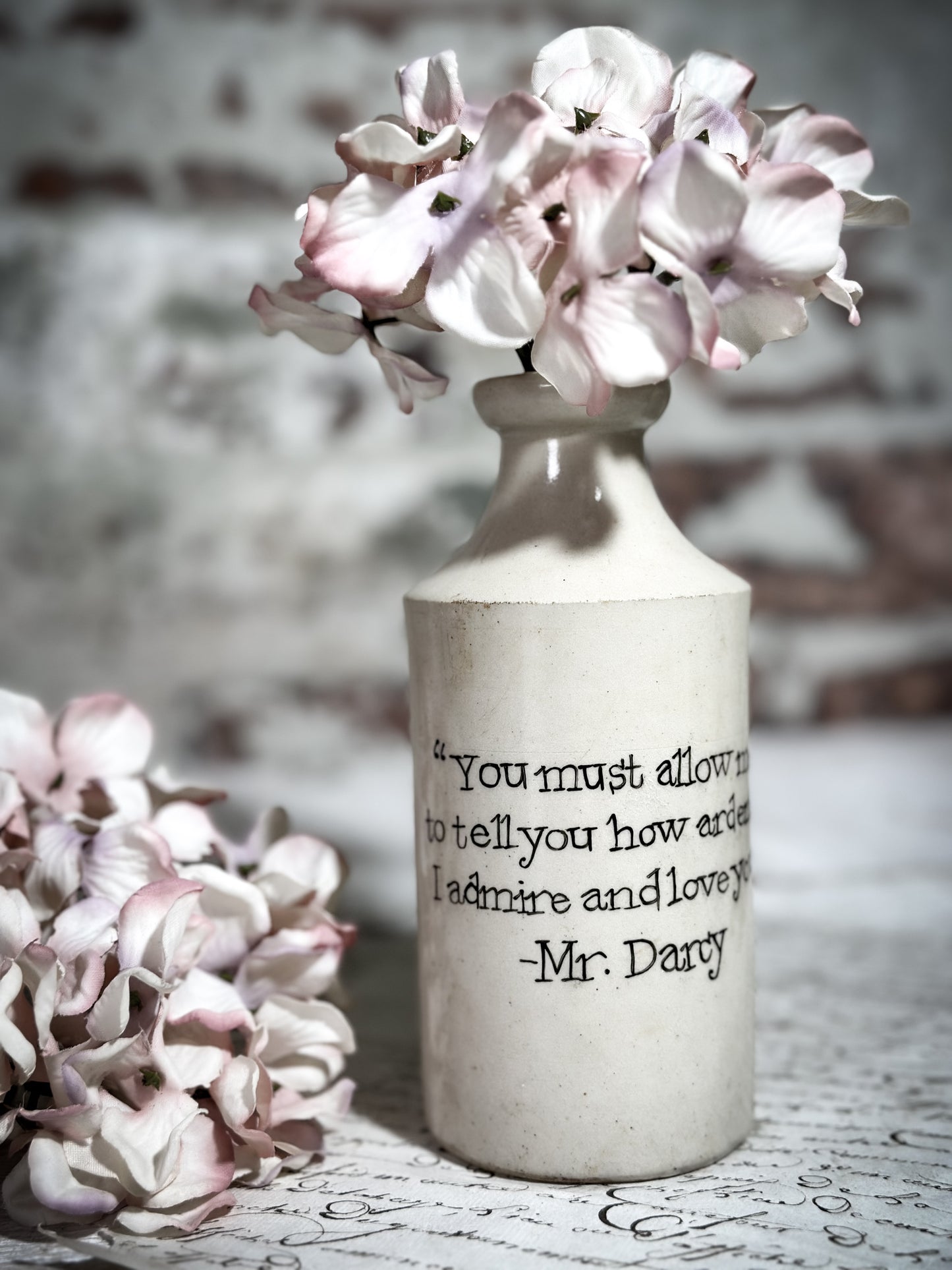 An Antique Pottery Bottle with a Hand Painted Valentine’s Day Quote