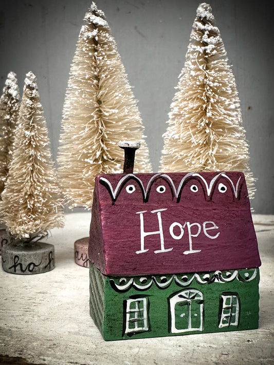 A small Vintage German Erzgebirge Putz Wooden Village House “Hope”