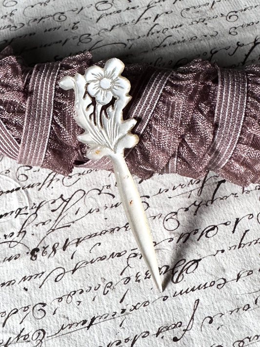 Victorian Mother of Pearl Hair Pin – Floral Carved Hair Bodkin