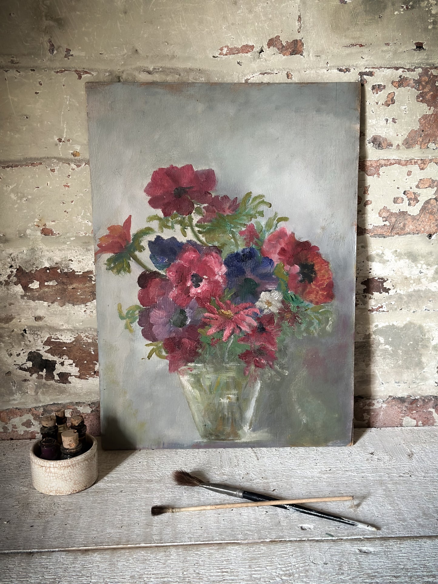 A Vintage Oil on Board Flower Painting