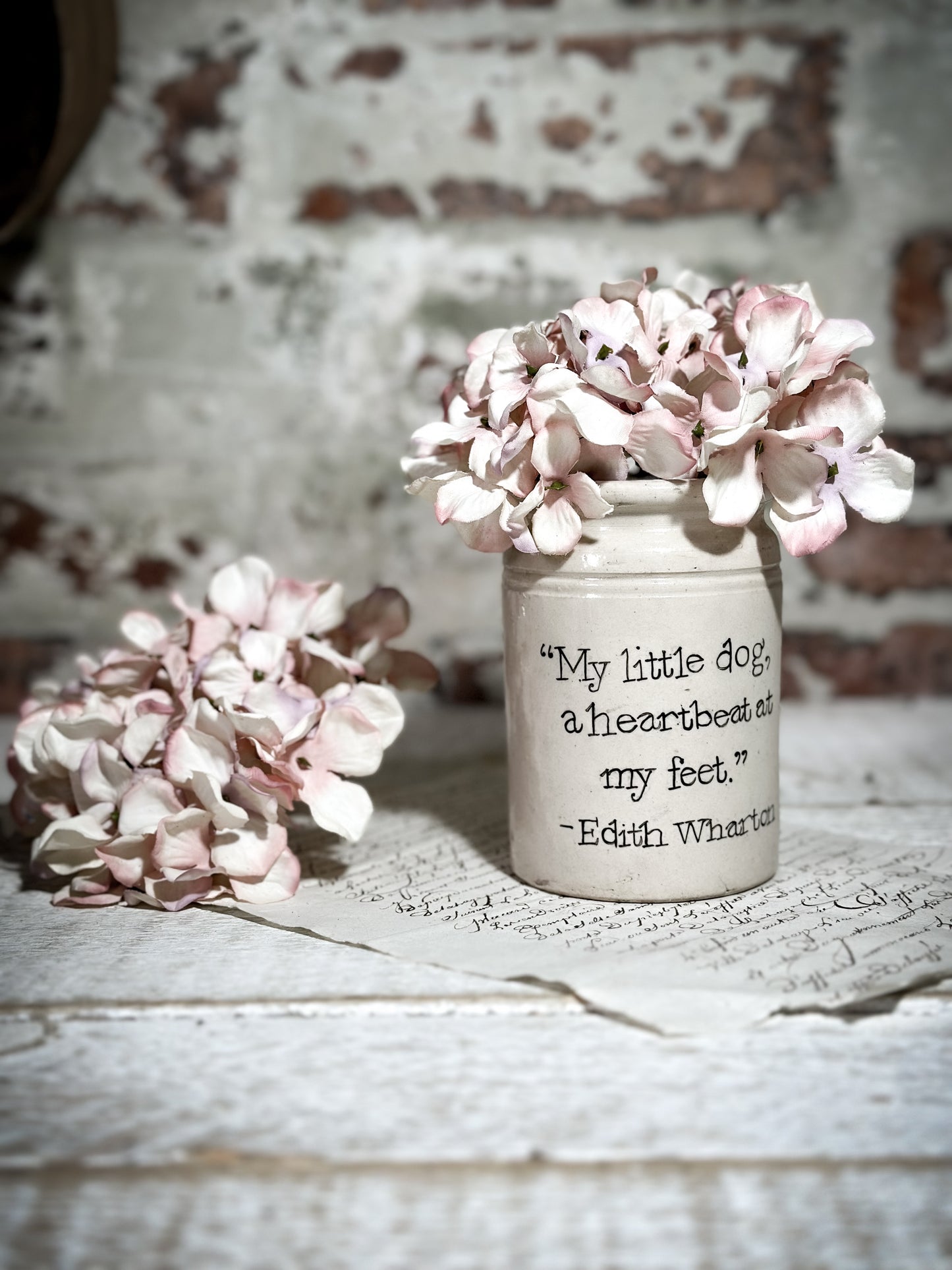 An Antique Jar with a Hand Painted Inspirational Quote