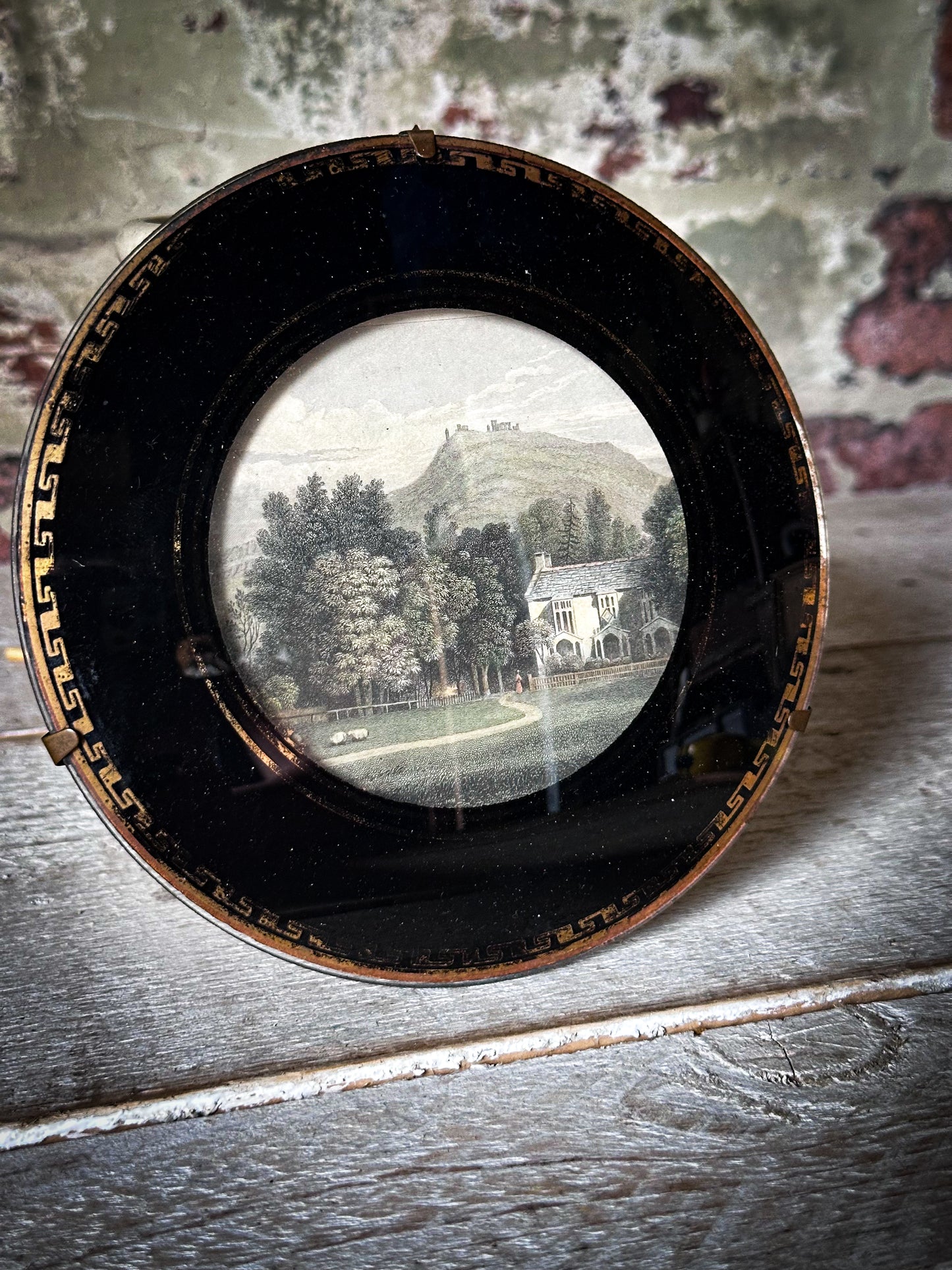 Antique Victorian Convex Glass Framed Topographical Print c.1880–1900