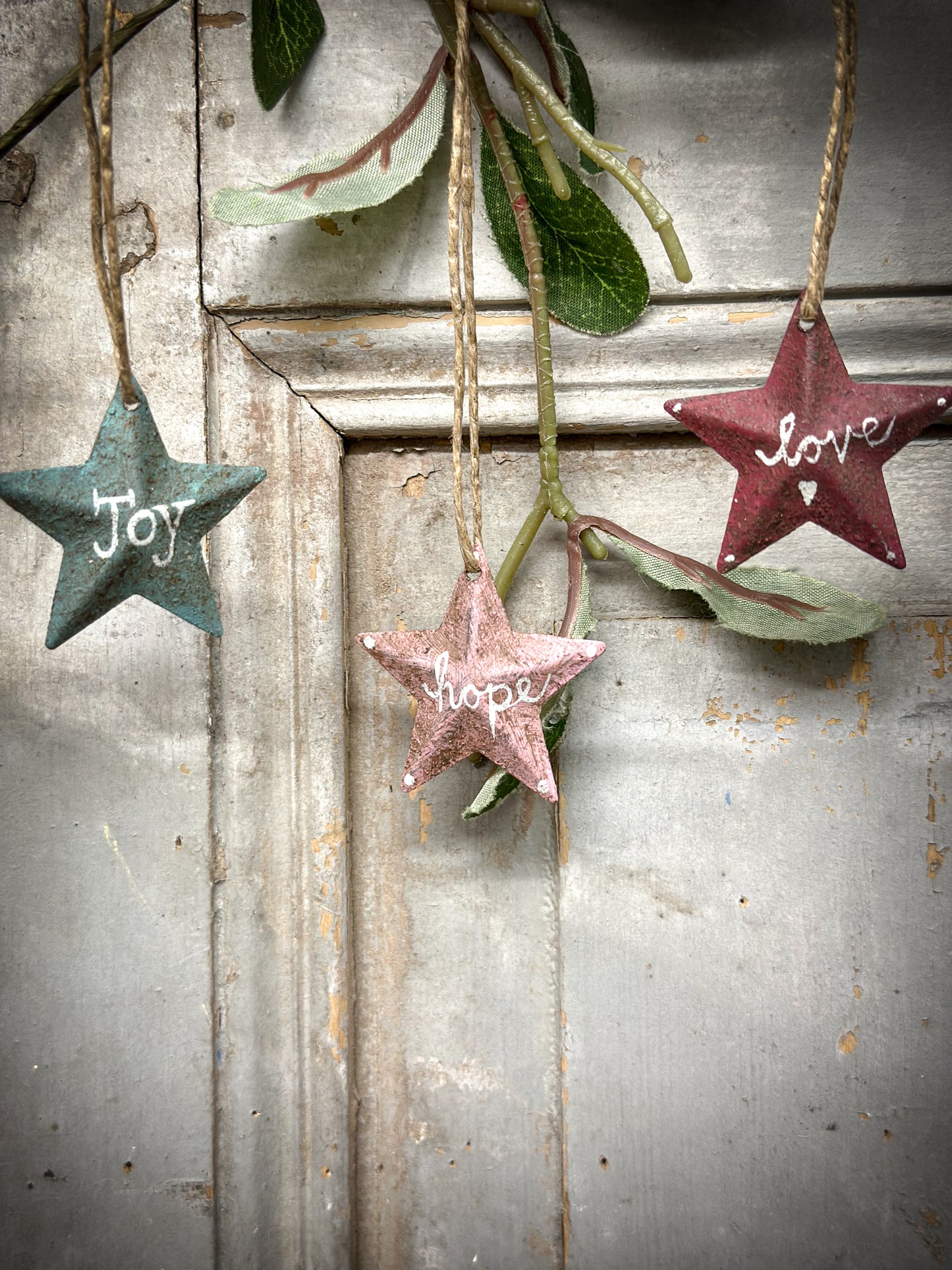 A Mini Red Tin Barn Star Christmas Decoration “Love”