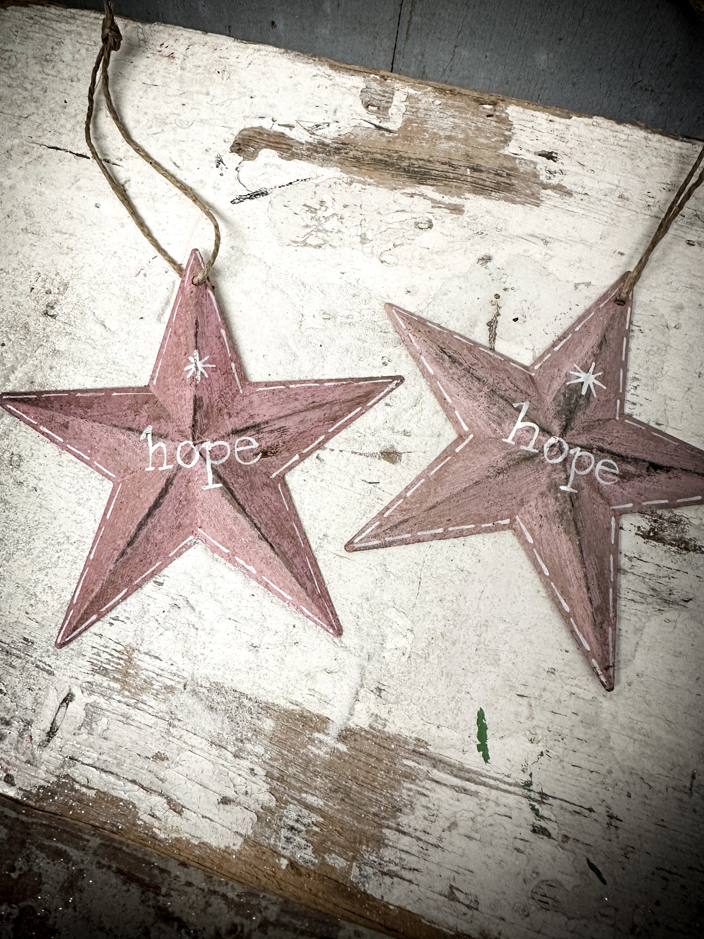 A Large Pink Tin Barn Star Christmas Decoration “Hope”