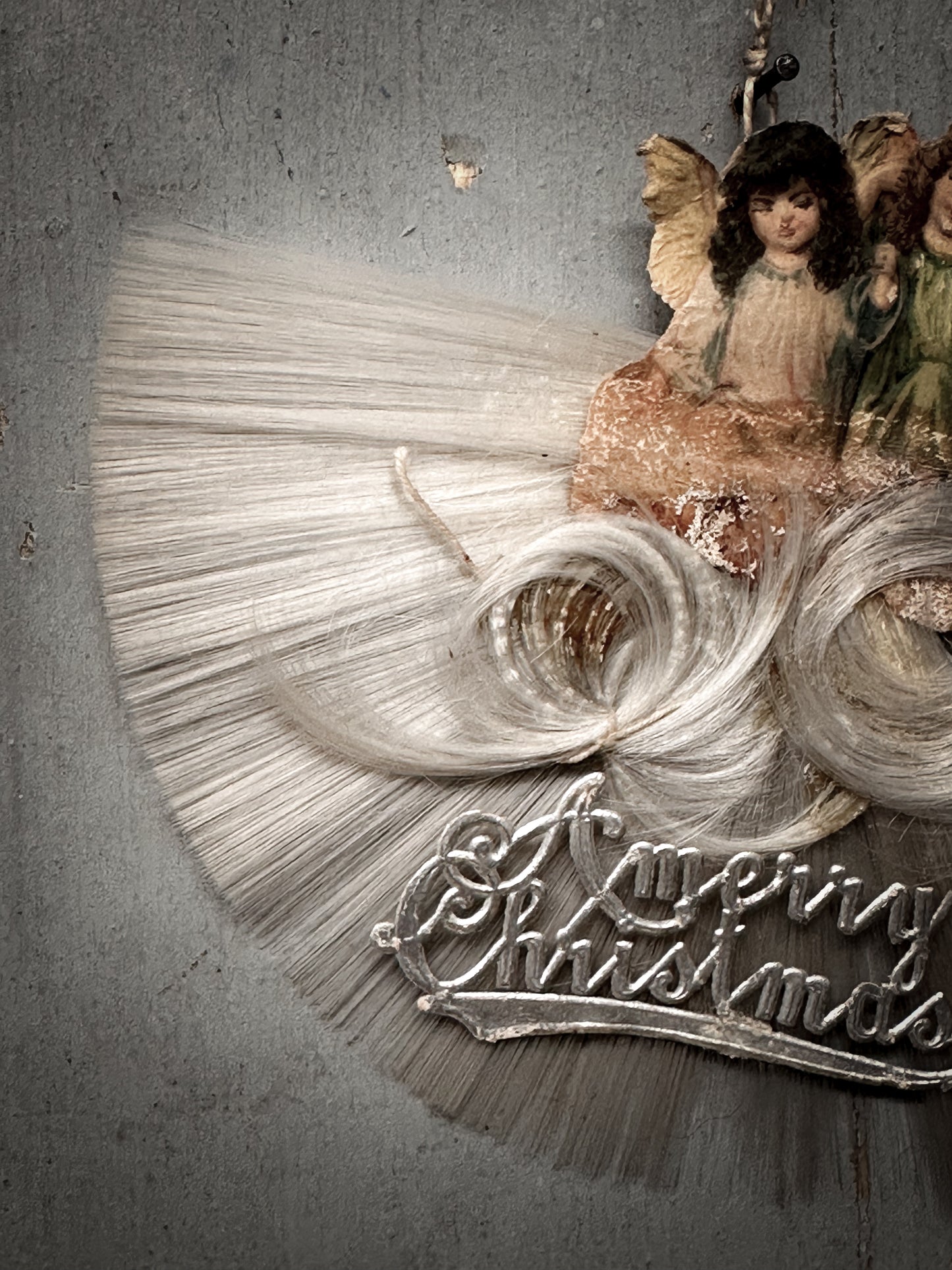 Antique German Spun-Glass Fan Ornament with Angels & Spun-Glass Rosettes (c. 1890–1910)