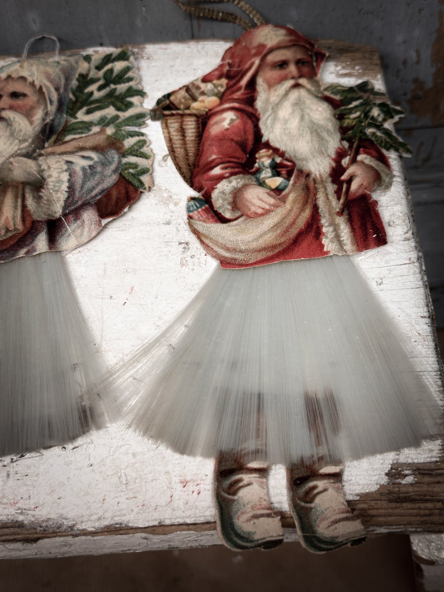 Antique German Father Christmas Ornament with Spun-Glass Skirt (c. 1900–1930)