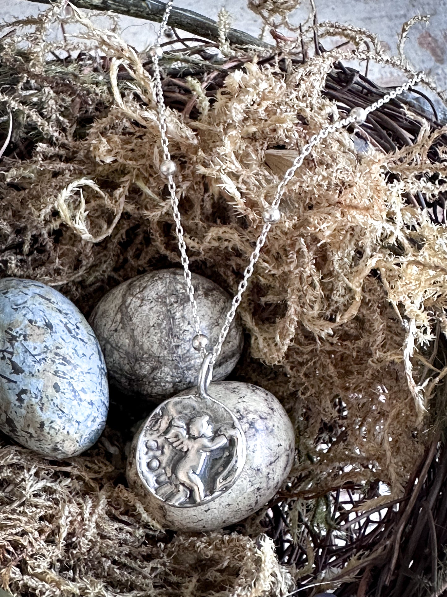 Cherub of Hope Necklace – Handcrafted Fine Silver Pendant