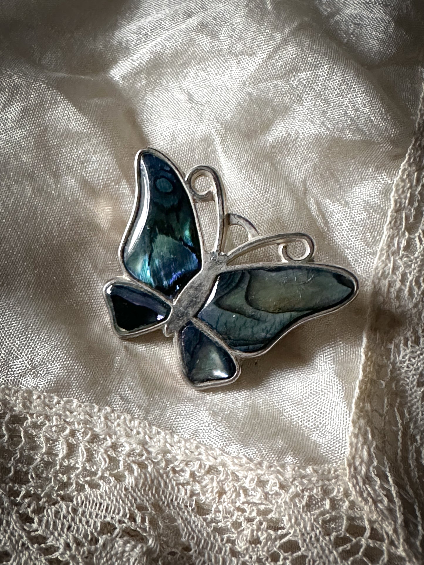 Vintage Silver abalone butterfly brooch