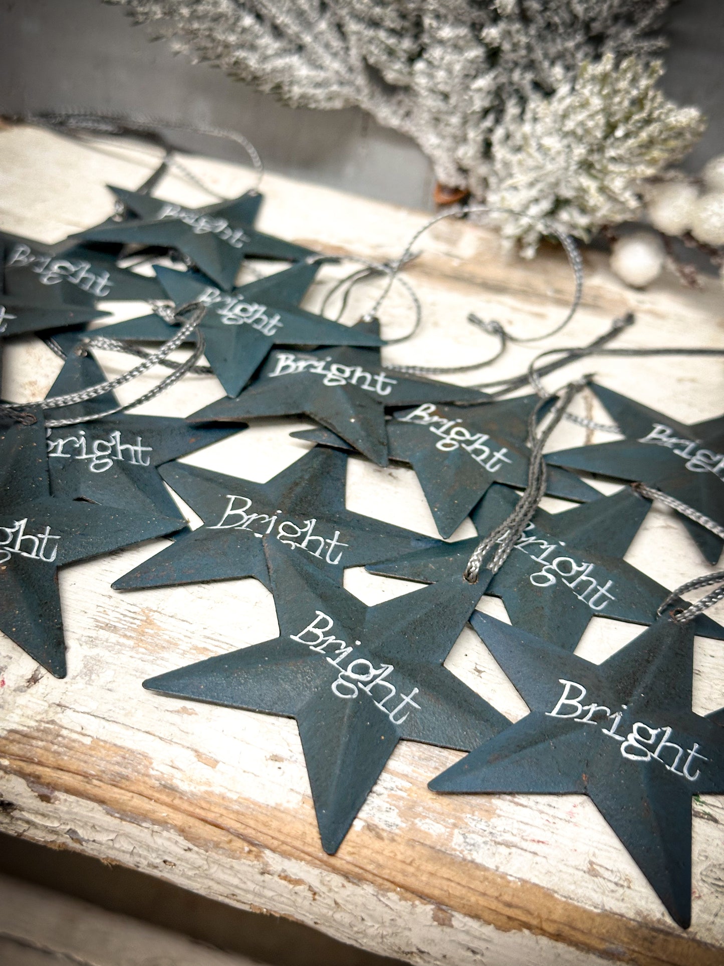 A medium Teal Tin Barn Star Christmas Decoration “Bright”
