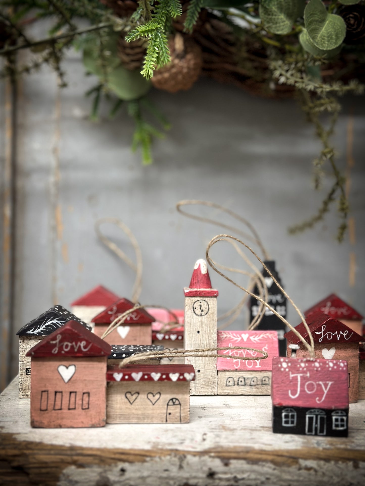 A Hanging Vintage German Erzgebirge Putz Wooden Village House