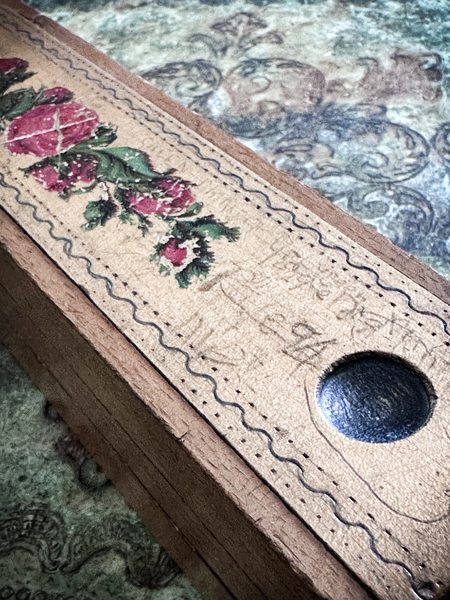 Vintage Wooden School Pencil Case with Roses