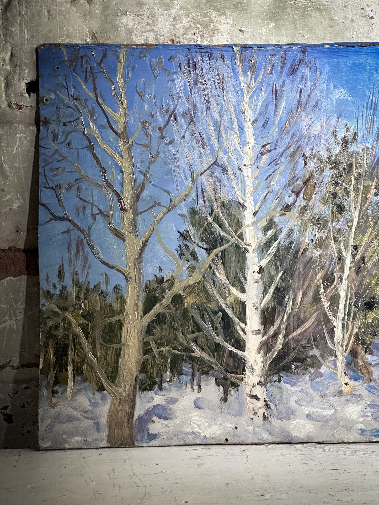 A Vintage Winter Landscape Oil on Board Painting