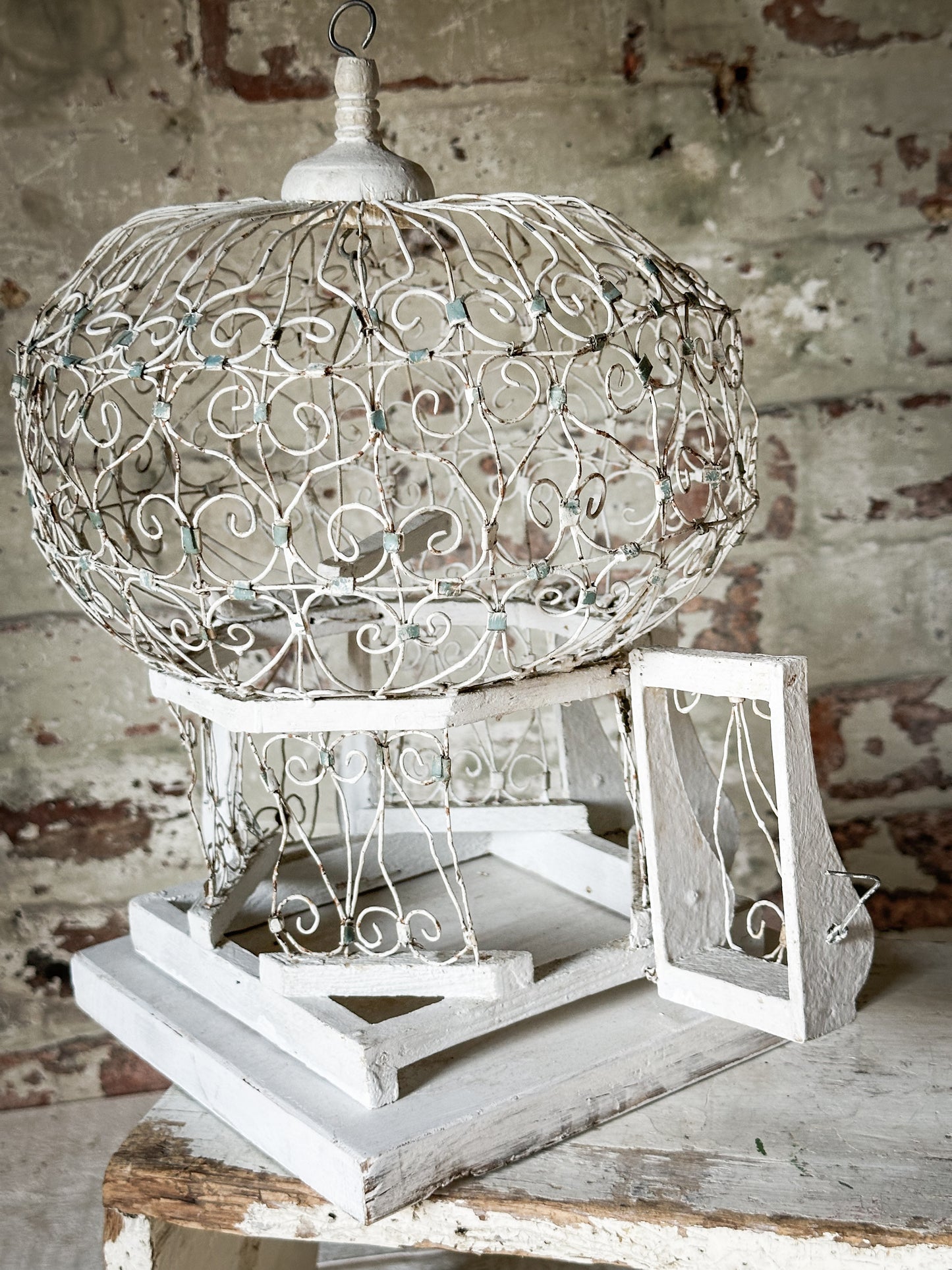 A lovely French vintage wire Balloon bird cage