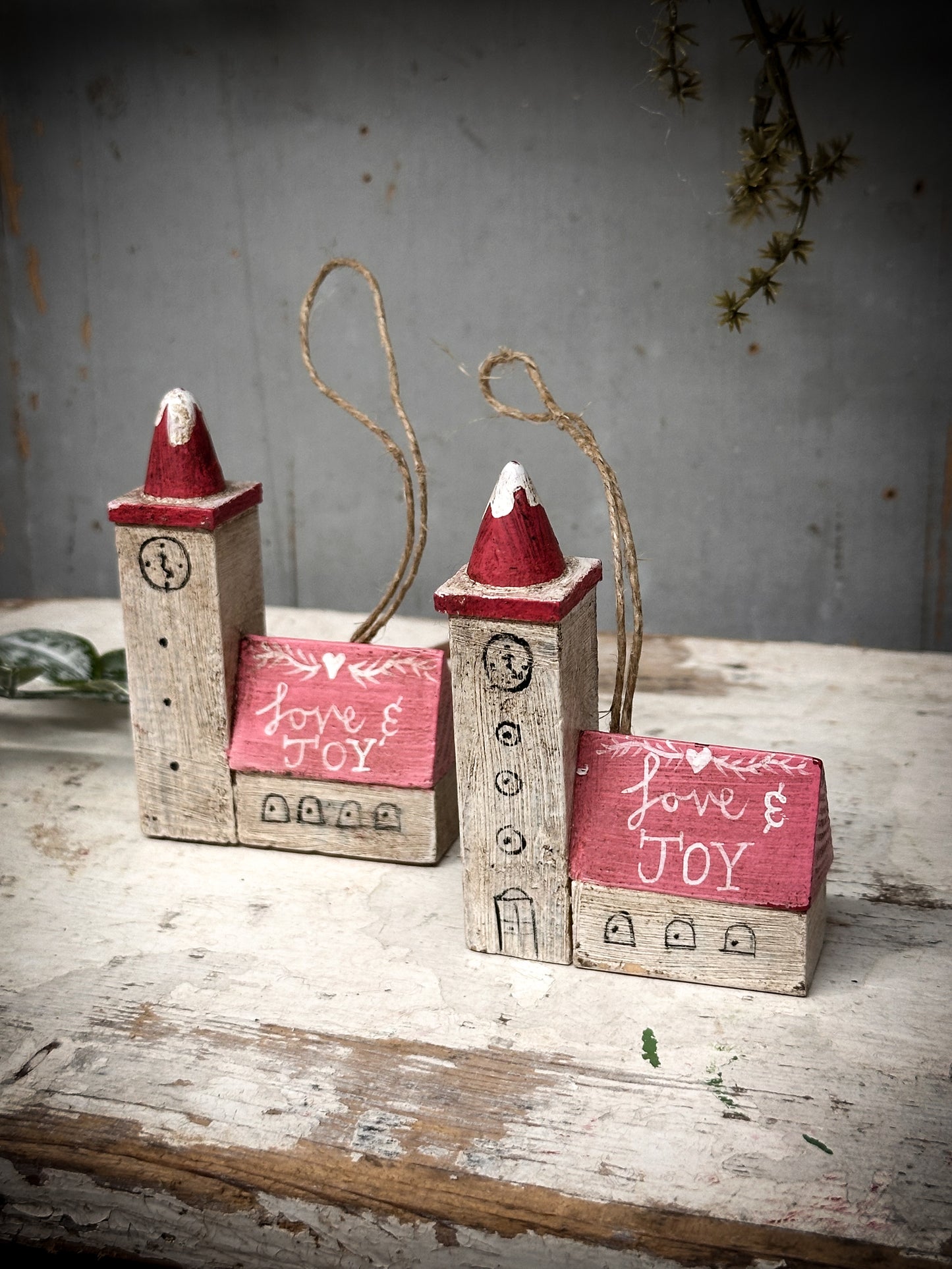 A Hanging Vintage German Erzgebirge Putz Wooden Village House