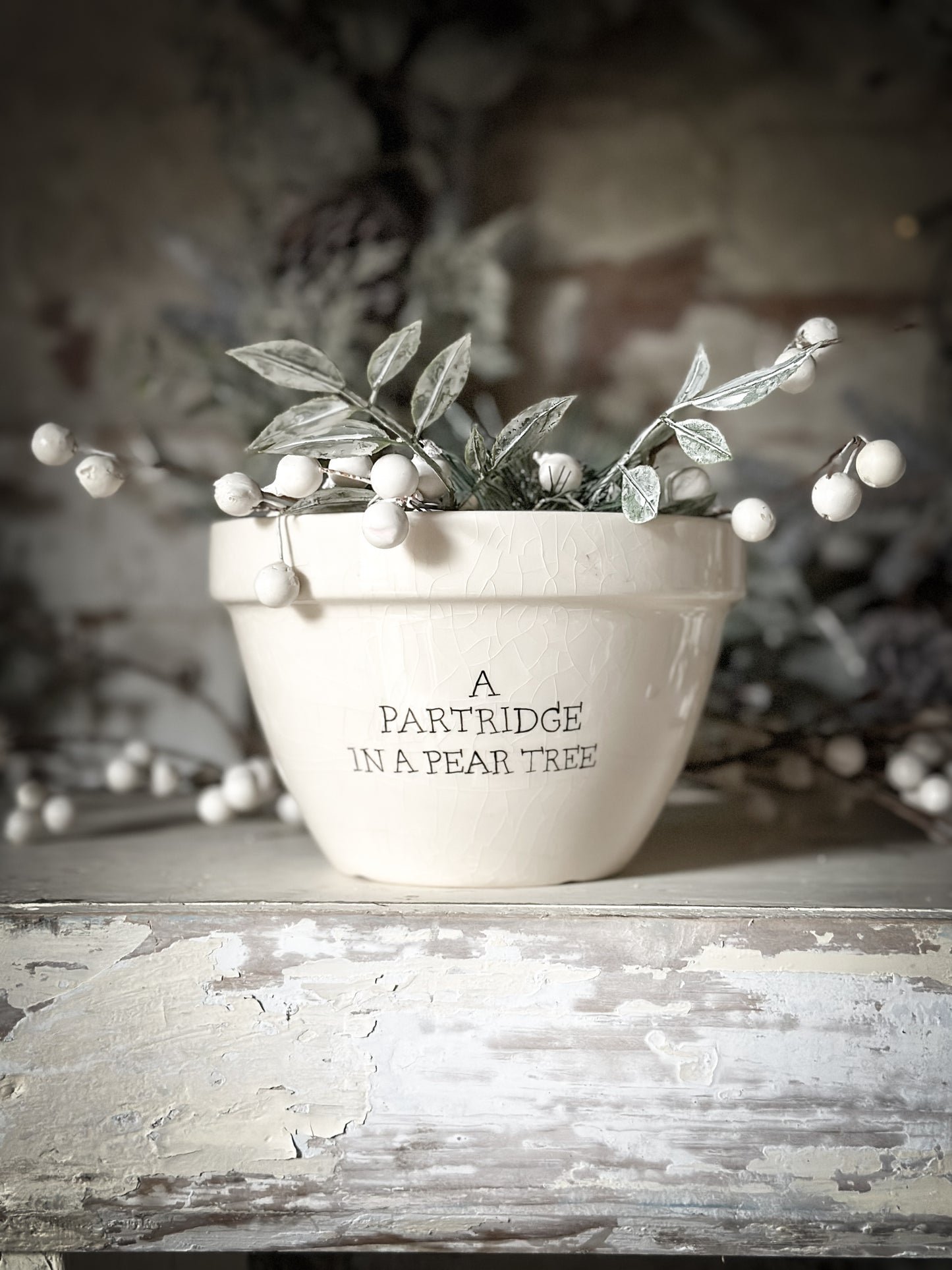 A beautiful vintage Illustrated Ironstone pudding bowl with a hand painted quote