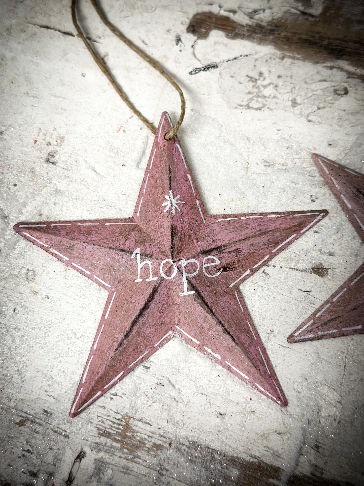 A Large Pink Tin Barn Star Christmas Decoration “Hope”
