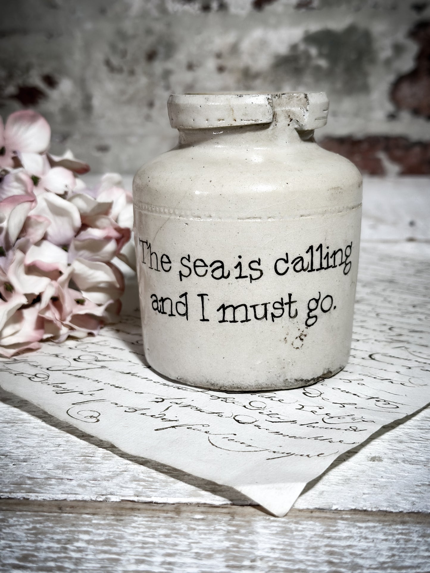 An Antique Caviar Vase Jar with a Hand Painted Inspirational Quote