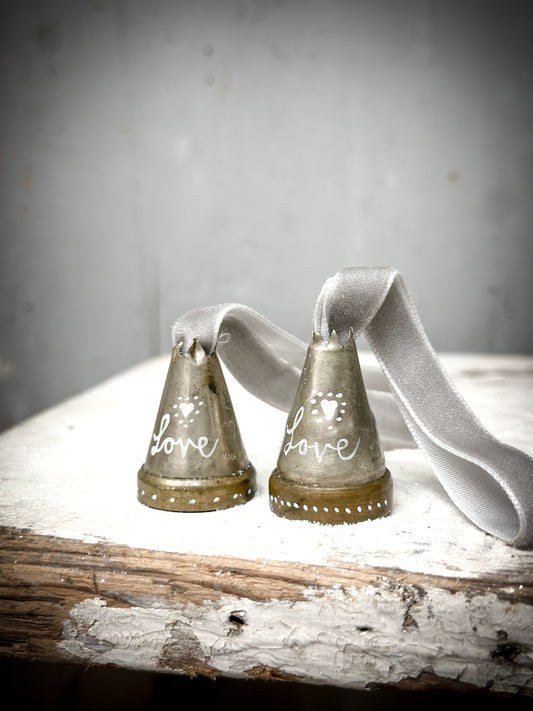 A Hand Painted Vintage Icing Nozzle Christmas Tree Decoration “Love” Grey