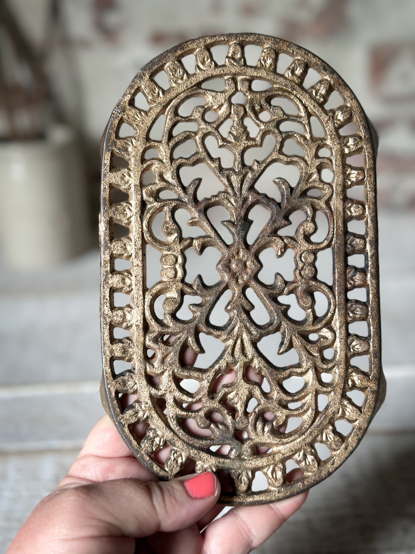Antique Victorian Cast Iron Trivet with Gilt Decoration