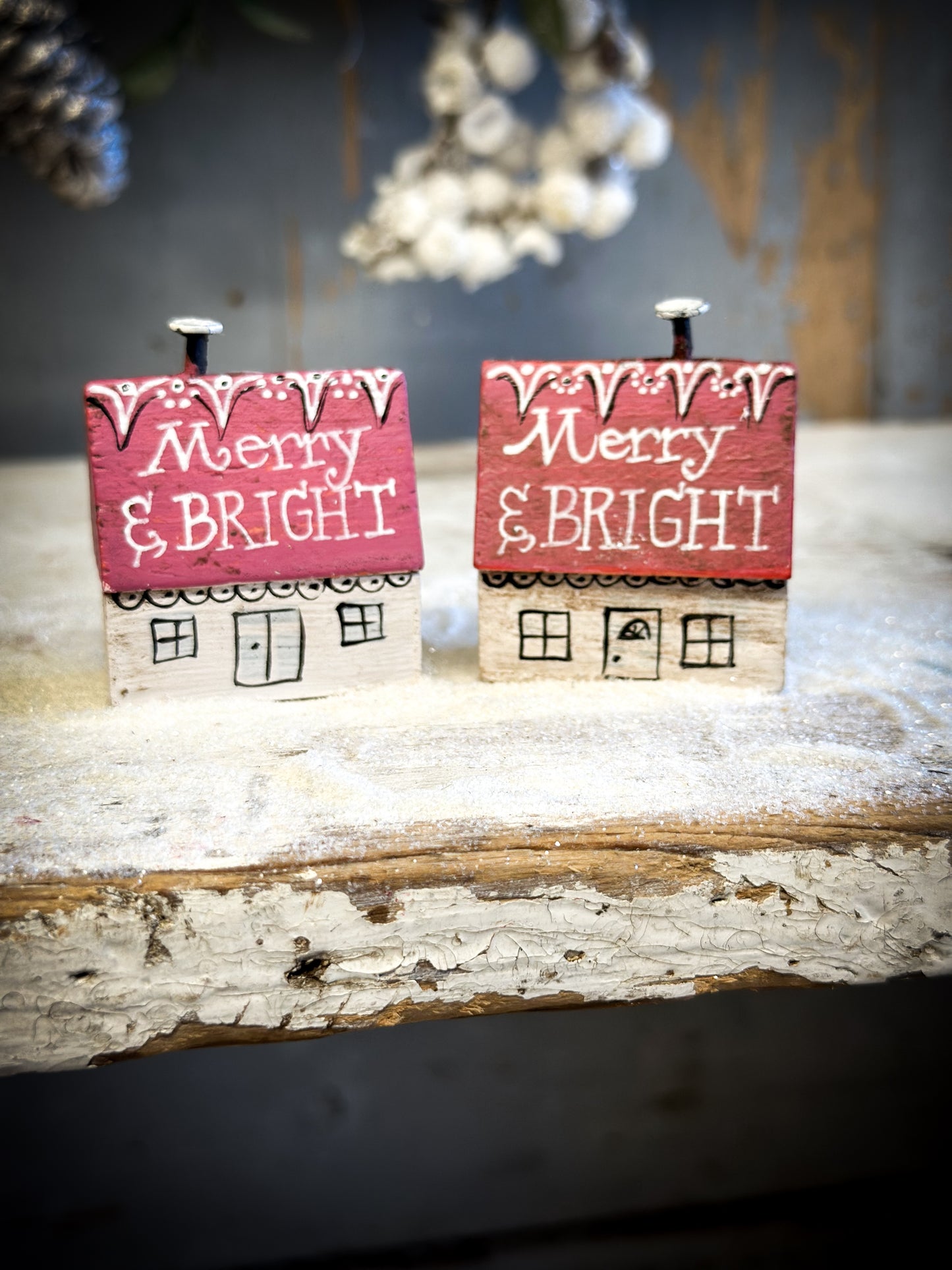 A Pretty Vintage German Erzgebirge Putz Wooden Village House “Merry & Bright”