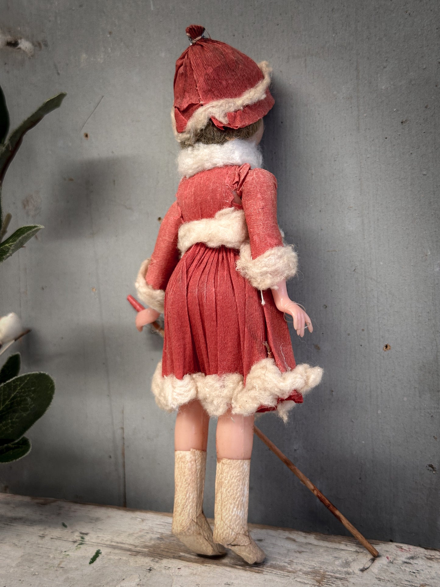 Mid-20th Century German Crepe-Paper Winter Girl Skier With oral provenance linking her to the Bletchley Museum collection