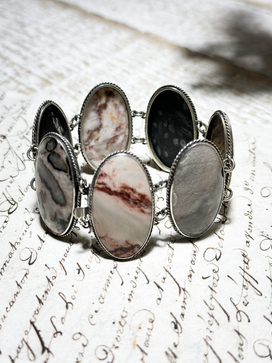 Vintage Silver Agate Stone Bracelet