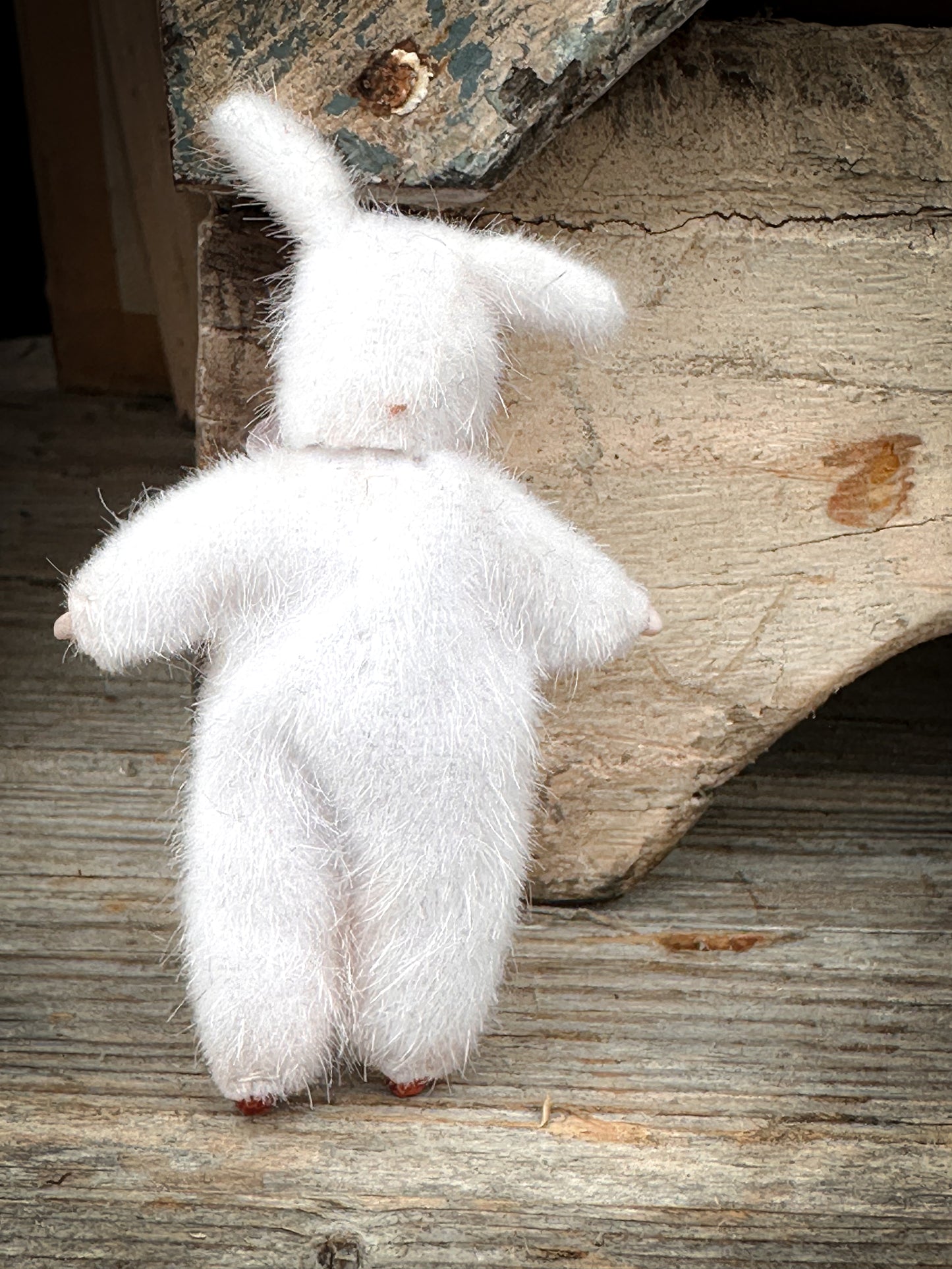 One of a Kind Handmade Artist Bunny Doll by Goody Two Shoes, Made from Victorian Bisque Doll, Miniature Collectible