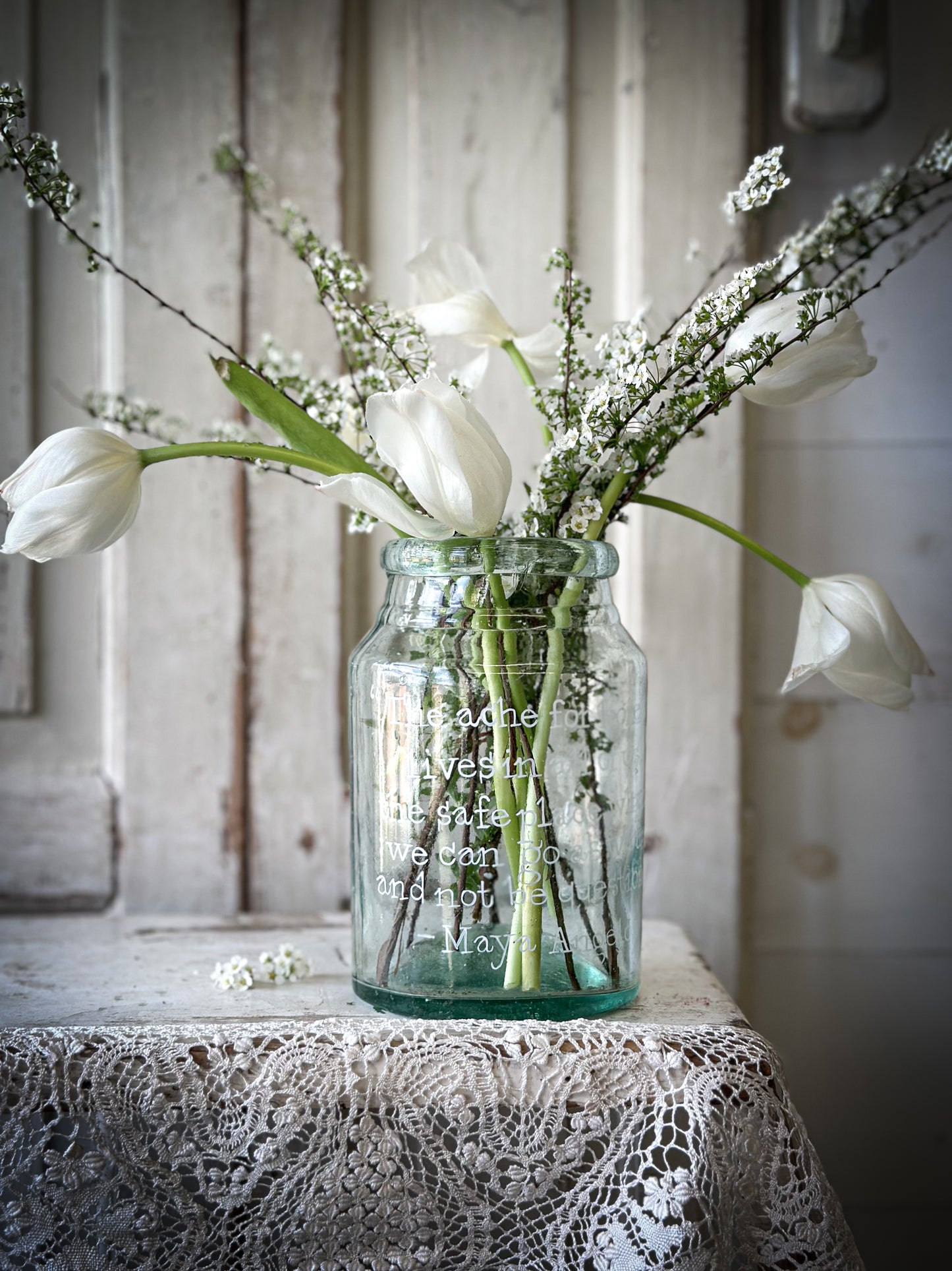 A beautiful large Victorian preserve jar painted with a quote “The Ache for home”