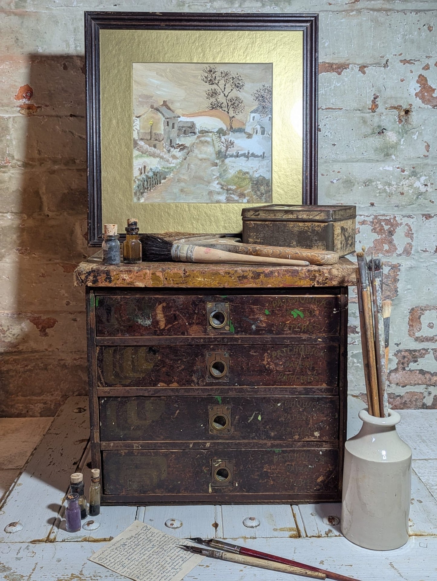 A Wonderful Antique Bicycle Shop Repair Kit Advertising Mini Drawers