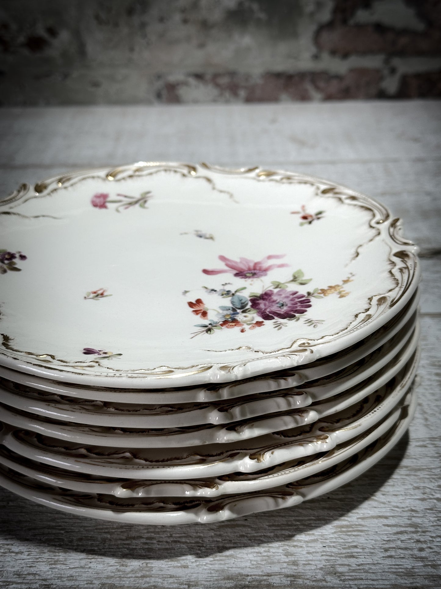 French Antique Sarreguemines Hand painted Floral Salad Plates