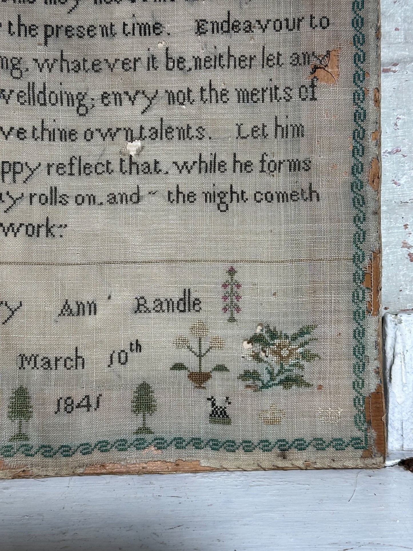 A Really Pretty Antique Sampler Dated and signed