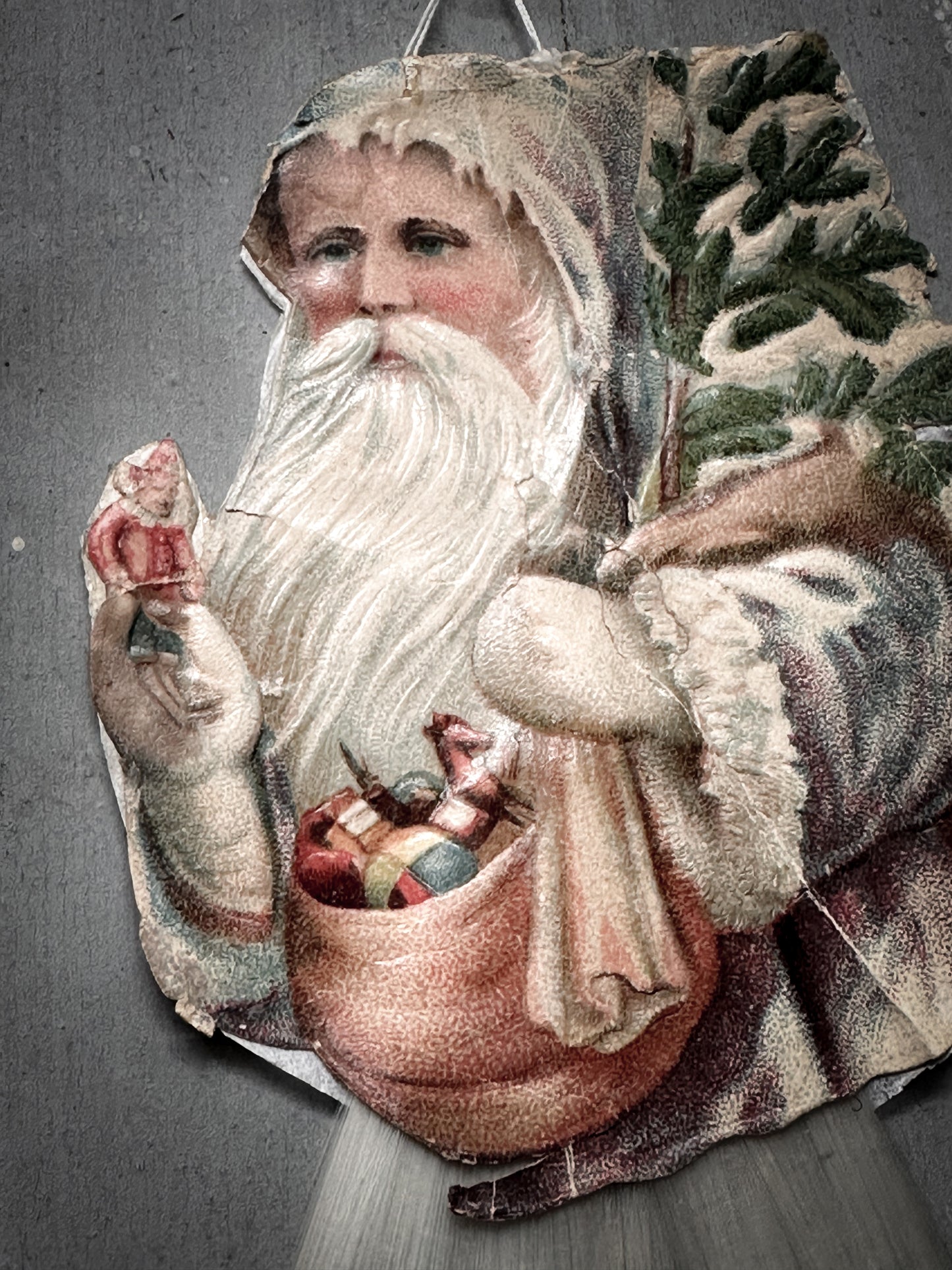 Antique German Father Christmas Ornament with Spun-Glass Skirt (c. 1900–1930)