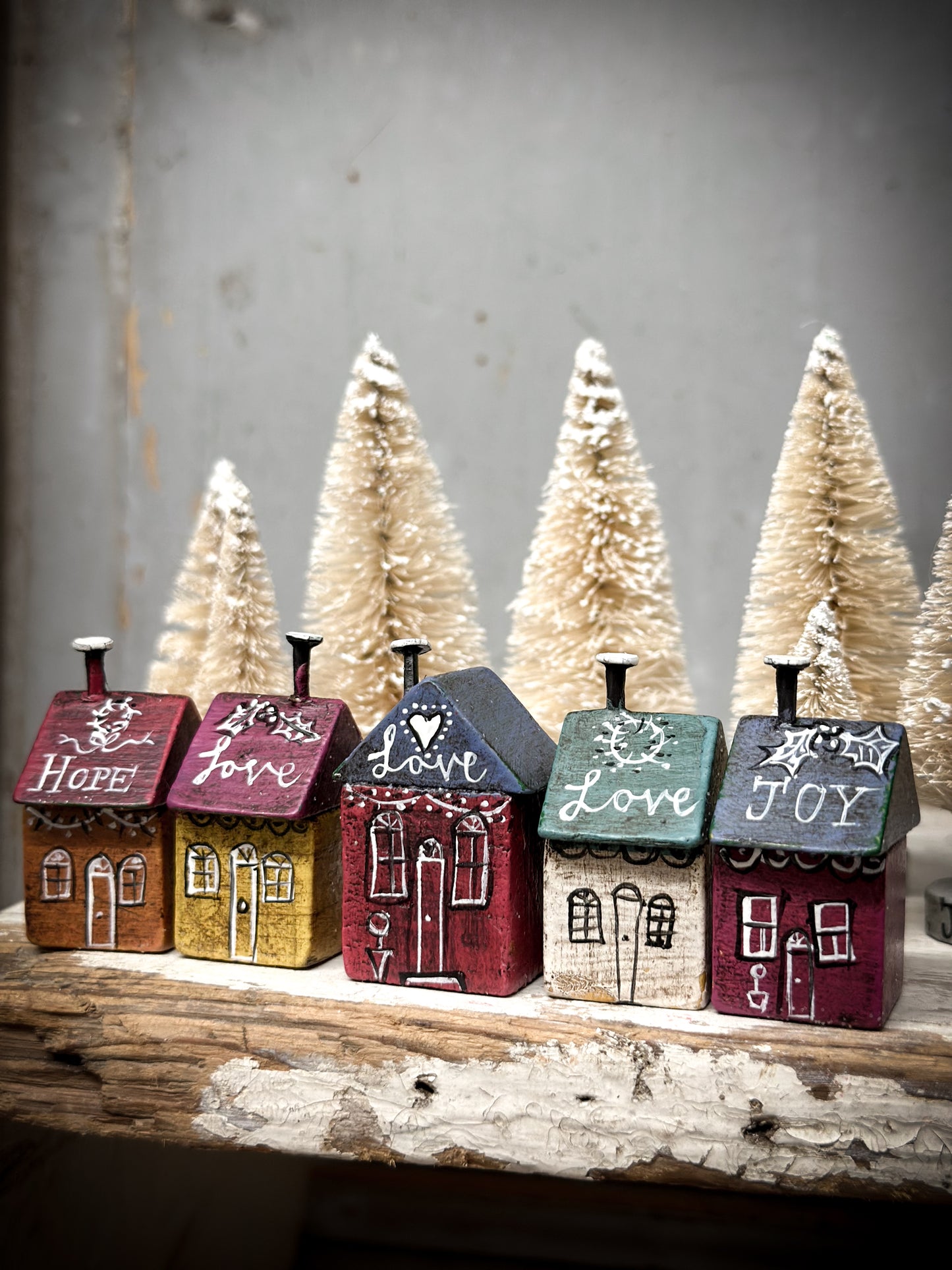 A mini Vintage German Erzgebirge Putz Wooden Village House “Joy”